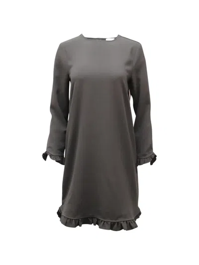 Pre-owned Ganni Ruffled-trim Mini Dress In Black