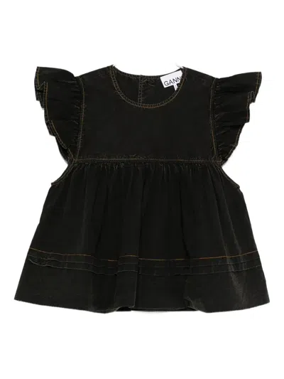 GANNI RUFFLED-TRIM SMOCK TOP