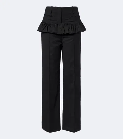 Ganni Ruffled Wide-leg Pants In Black