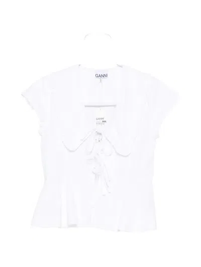 Ganni Ruffled-collar Blouse In White