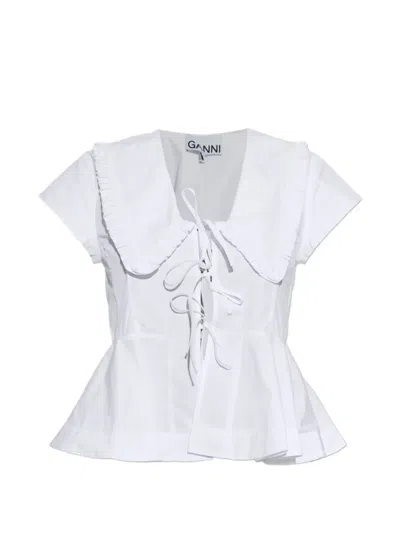 Ganni Ruffled-collar Peplum Blouse In White