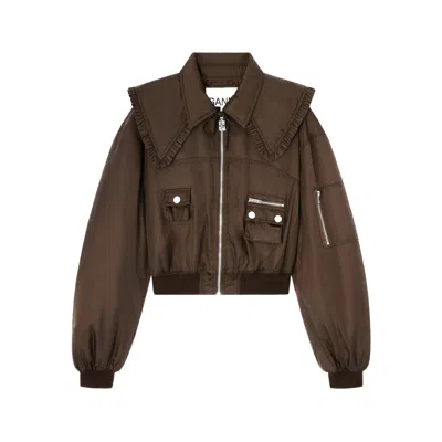 Ganni Duchesse Nylon Bomber Jacket In Brown