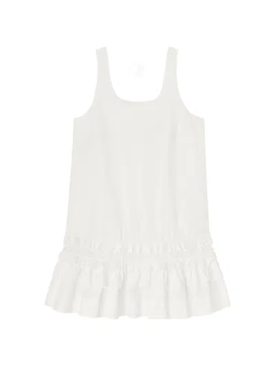 Ganni Ruffled-trim Mini Dress In White