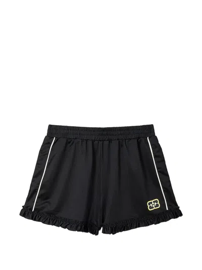 Ganni Ruffle-trim Shorts In Black