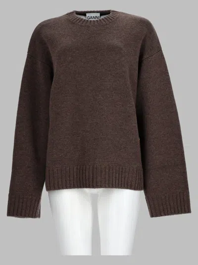 Ganni Rws Wool Mini Sweater In Brown