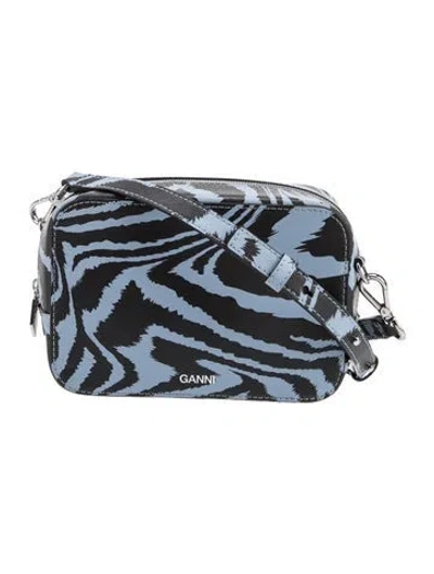 Pre-owned Ganni Saffiano Leather Crossbody Bag In Blue