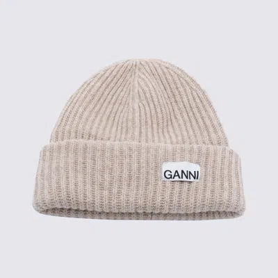Ganni Sand Wool Blend Beanie In Neutral