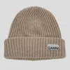 Ganni Sand Wool Blend Beanie Hat