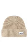 Ganni Women Sand Wool Blend Beanie Hat In Neutral