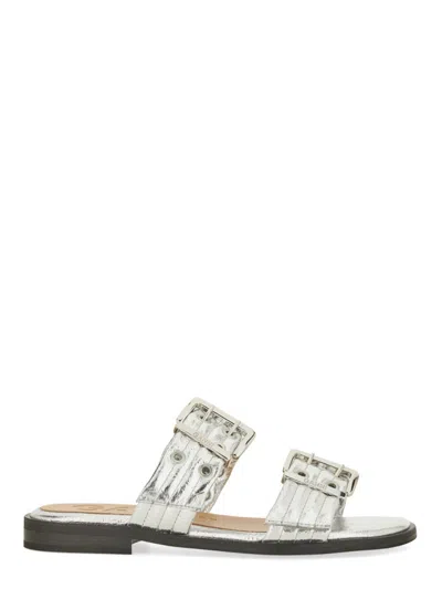Ganni Sandal With Buckle In Silver