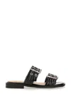 Ganni Buckled Eyelet-embellished Recycled Faux Patent-leather Sandals In Black