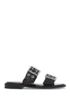 Ganni Buckled Eyelet-embellished Recycled Faux Patent-leather Sandals In Black (black)