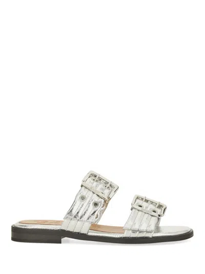 Ganni Sandal With Buckle In Silver