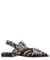 Ganni Multicolor Ballet Shoes With Double Buckle And All-over Leopard Print In Tech Fabric Woman In Beige