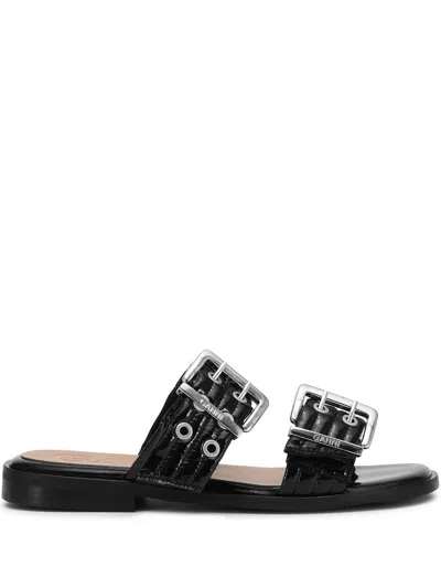 Ganni 5mm Feminine Buckle Strap Sandals In Black