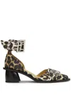 Ganni Leopard Print Feminine Buckle Open Cut Pumps In Brown