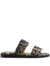 Ganni Leopard Print Buckle Slide Double Strap In Brown
