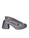 Ganni Metallic Slingback Sandals With Heel In Gray