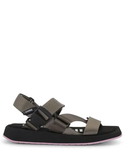 Ganni Performance Webbing Sandals In Green