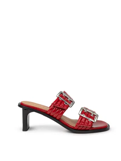 Ganni Sandals Mules Due Fasce Con Borchie Forate  In Red