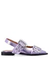 Ganni Women's Metallic Feminine Buckle Ballerinas Sneaker In Violet