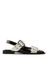 Ganni Black And White Slingback Ballerina Flats With Buckles In White