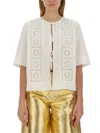 Ganni White Broderie Anglaise Tie Blouse In White