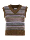 Ganni Striped V-necked Vest In Brown