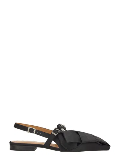 Ganni Big Bow Ballerina Flat Shoes In Black