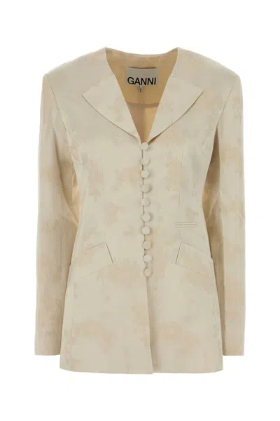 Ganni Satin Blazer In White