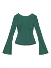 Ganni Satin Blouse With Open Back And Tie-string Closure In Green