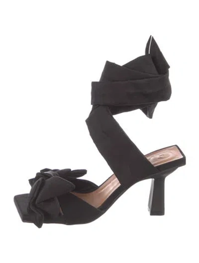 Pre-owned Ganni Satin Bow Accents Sandals In Black
