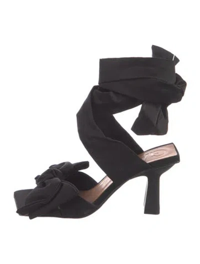 Pre-owned Ganni Satin Bow Accents Sandals In Black