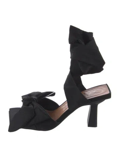 Pre-owned Ganni Satin Bow Accents Sandals In Black