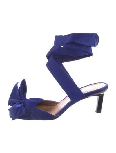 Pre-owned Ganni Satin Bow Accents Sandals In Blue