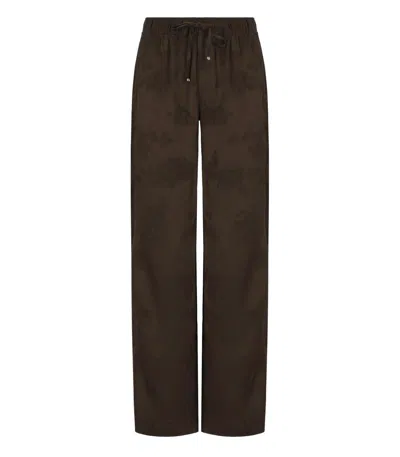 Ganni Jacquard Satin Straight-leg Pants With Elastic Waistband In Brown