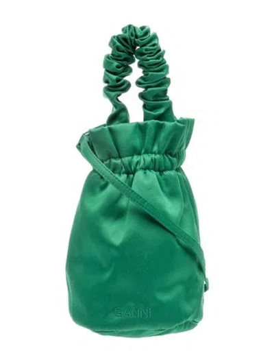 Pre-owned Ganni Satin Bucket Bag In Green