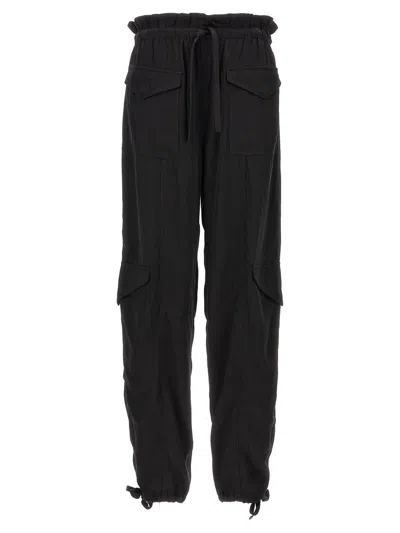 Ganni Black Cargo Pants With Drawstring In Satin Woman