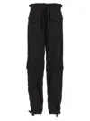 Ganni Black Cargo Pants With Drawstring In Satin Woman