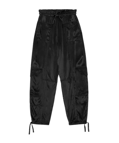 Ganni Satin Cargo Trousers In Black