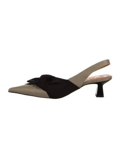Pre-owned Ganni Satin Colorblock Pattern Slingback Pumps In Black