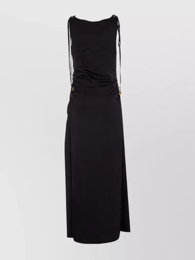Ganni Satin Long Dress In Black
