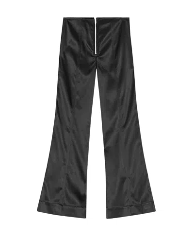 Ganni Double Satin Flared Trousers In Black