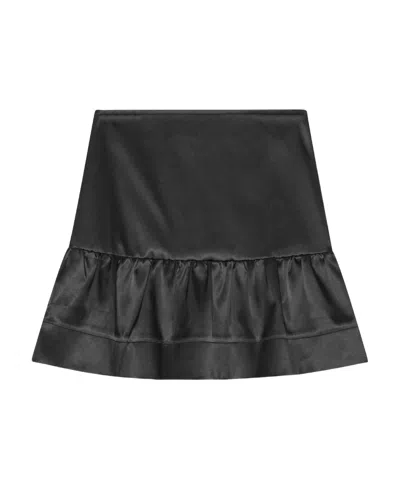 Ganni Satin-finish Ruffled Miniskirt In Black