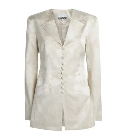 Ganni Satin Floral Blazer In Multi