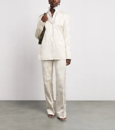 Ganni Satin Floral Tailored Trousers In Ivory
