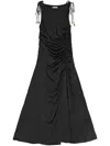 Ganni Satin Gathered Dress Woman Black