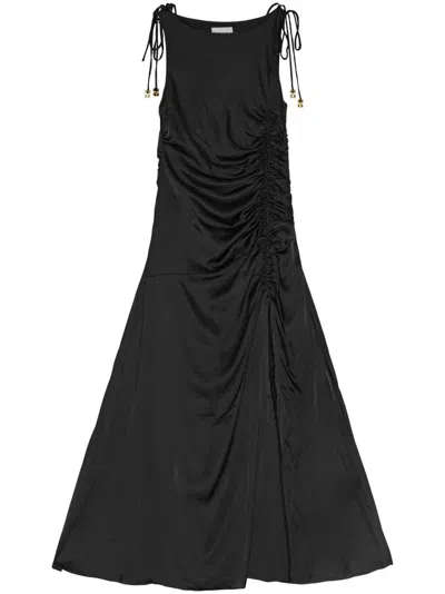 Ganni Satin Gathered Dress Woman Black