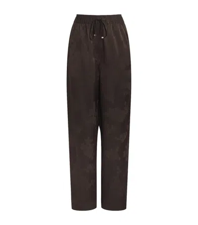 Ganni Satin Jacquard Drawstring Trousers In Brown