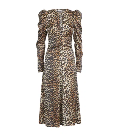 Ganni Black Viscose Twill Mini Dress In Marrone Scuri